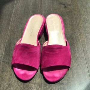 Stuart Weitzman berry colored suede slides